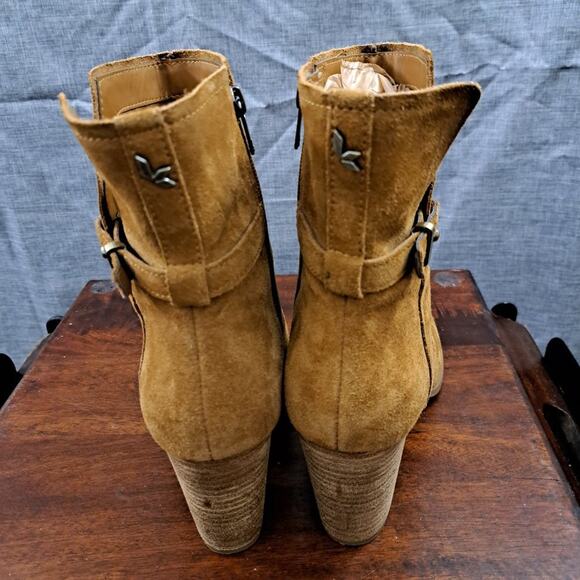 Koolaburra Ugg Chestnut Brown Suede Samiah Buckle Ankle Heeled Bootie Size: 9.5 - Picture 4 of 11